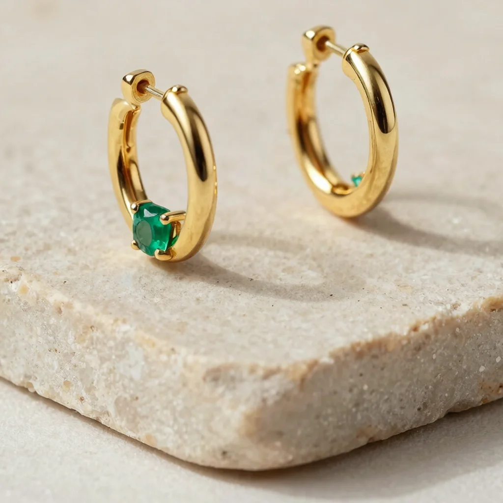 Open Emerald Hoops
